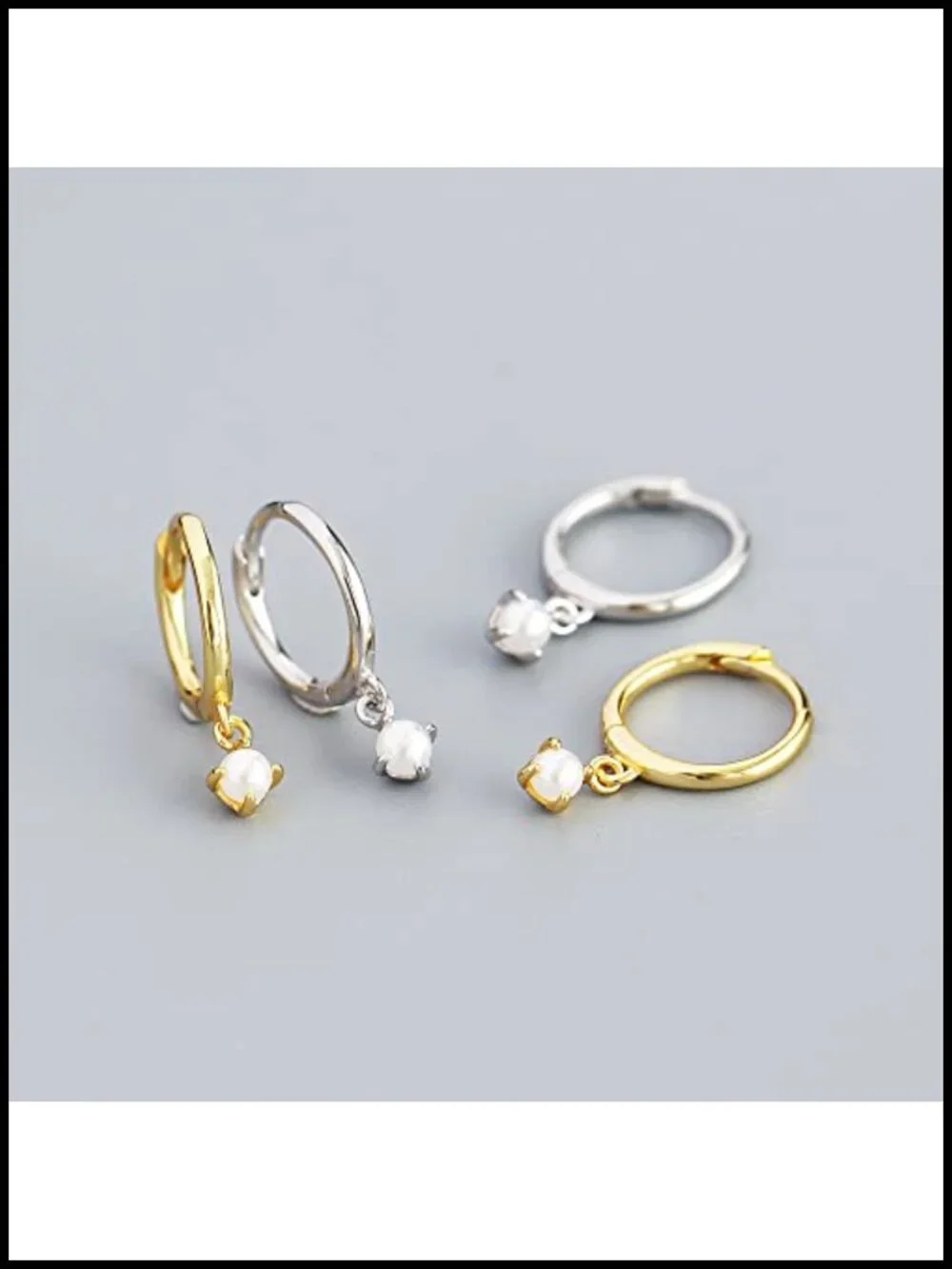 Sterling Silver Dangle Huggie Hoop Earrings with Pearl Charm for Women